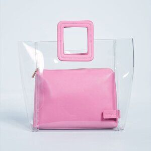 Staud Shirley Top Handle Tote Bag Transparent PVC With Leather Pouch In Pink